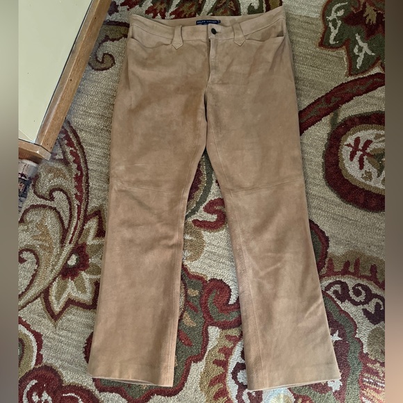 RALPH LAUREN Size 12 Tan Khaki 100% Suede Leather Classic Equestrian Flat-Front - Picture 7 of 16